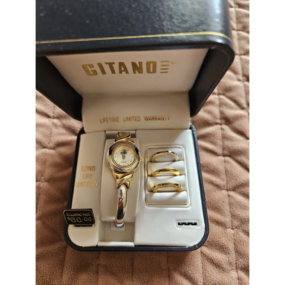 Vtg. Gitano Fashion Gold/Silver Watch Gift Set in Original Box, Needs Battery